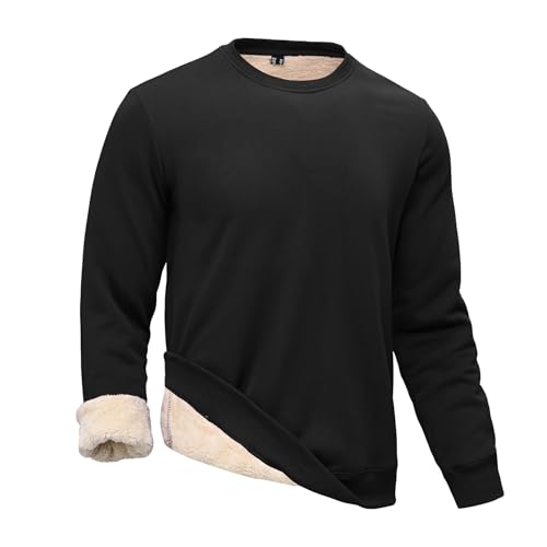 STICKON Mens Sherpa Lined Sweatshirts Fleece Pullover Basic Tops Winter Warm Crewneck Thermal Sweat Shirts Black XL