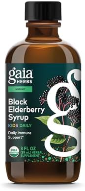Gaia Herbs GaiaKids Black Elderberry Syrup – Delicious Immune Support Supplement for Kids* – with Organic Black Elderberries & Honey – USDA Certified Organic Syrup – 3 Fluid Ounces