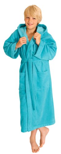  – Albornoz con capucha para niños y jóvenes, talla 110/116, color turquesa, tamaños 110 disponible hasta 176, microfibra de algodón muy absorbente), color Mañana Estrella Turquesa turquesa