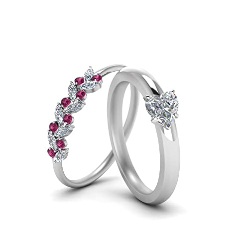 Image of Choose Your Gemstone Unique Diamond CZ Bridal Ring Set 925 Sterling Silver Heart Shape Wedding Ring Sets Matching Jewelry Wedding Jewelry Easy to Wear Gifts US Size 4 to 12