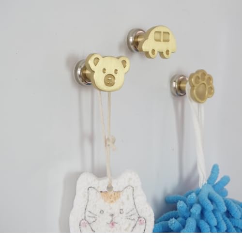 3 Pcs Magnetic Suction Hook, Multi-Purpose Strong Bearing Capacity Natural Brass Hooks for Coats, Towel, Hat, Keys, Purse(Gold)