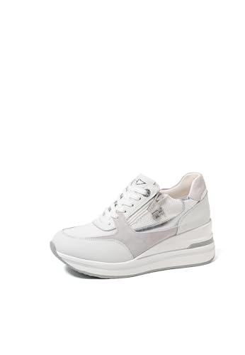 QUEEN HELENA Baskets en Cuir Hautes Compensées Baskets Casual Femmes QH7017, Qh7018 Gris, 40 EU