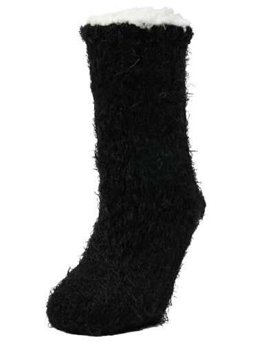 Image of Women's Furry Sherpa-Lined Winter Crew Slipper Sock Ivory 9-11