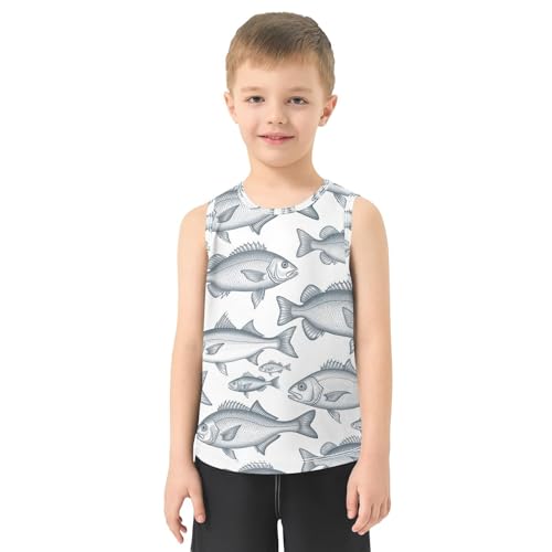 J JOYSAY Drawing Fish White Boys Tank Top Sleeveless Muscle Shirts Quick Dry Workout Active Sport Kids T-Shirts 3-15T2