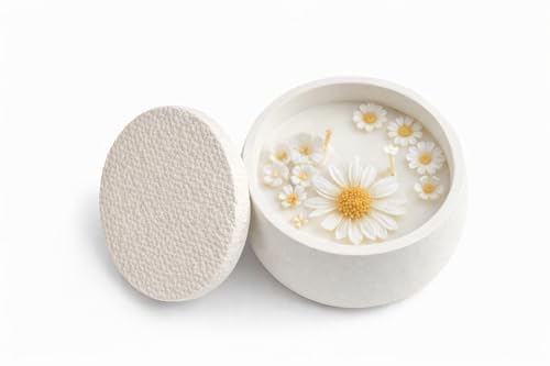 AdenA El Yapımı Papatya Detaylı Soya Wax Mum – Taş Tozu Kap – Doğal Dekoratif Mum – Ev Dekoru ve Hediye