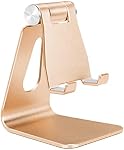 Gold Foldable Aluminum Alloy Cell Phone Holder,Tabletop Metal Phone Stand with Adjustable Angle by Swivel Axis,Smartphone Cradle