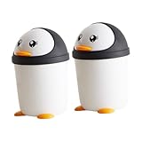 FUNOMOCYA 2Pcs Cute Penguin Trash Can with Swing Lid Waste Bin for Room Vehicles Creative Desktop Garbage Bucket for Boys Adorable for Fun Waste Management