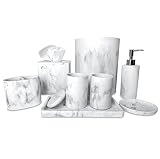 8 PCS White Marble Resin Bathroom Accessory Set, Modern Marble Bathroom Set - Bathroom Soap Dispense