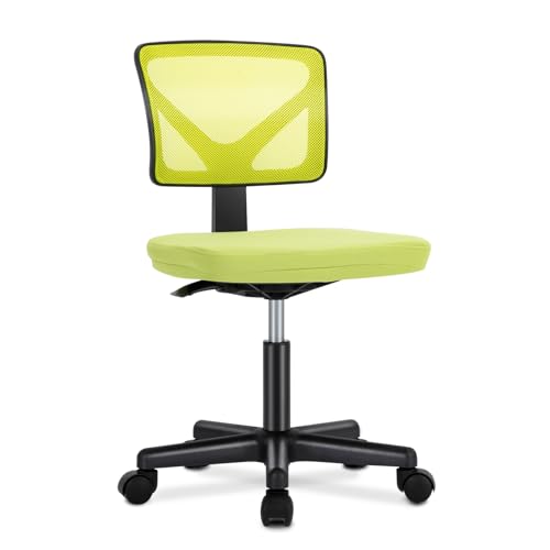Image of DUMOS Small Desk Chair Armless, Ergonomic Adjustable Home Office Swivel Rolling Task Chair No Arms, Comfy Mesh Mid Back Computer Work Vanity Desk Chiars with Wheels for Small Spaces, Green
