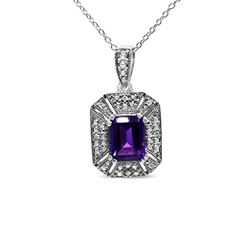 Haus of Brilliance .925 Sterling Silver Purple Amethyst and Diamond Accent Art Deco Style 18" Pendant Necklace (I-J Color, I1-I2 Clarity)