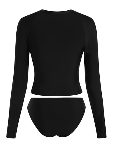 Image of ZAFUL Womens Rash Guard Swimsuits Long Sleeve Sun Protection Bathing Suit Tropical Swim Shirts with Briefs