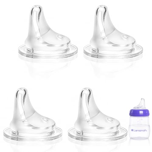 Sippy Straw Nipples Compatible with Lansinoh Baby Bottles, Replacement Bottle Nipple, Soft Food Grade 100% Silicone Spouts, Leak-Proof, BPA Free, Variable Flow, 6m+, 4 Count (Sippy Spout)