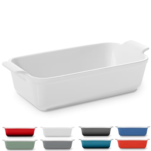 ROSSALLINI Signature Stoneware Loaf Pan | Non-Stick for Perfect Baking and Bread Making | 1lb Loaf Pan [Glossy White]  