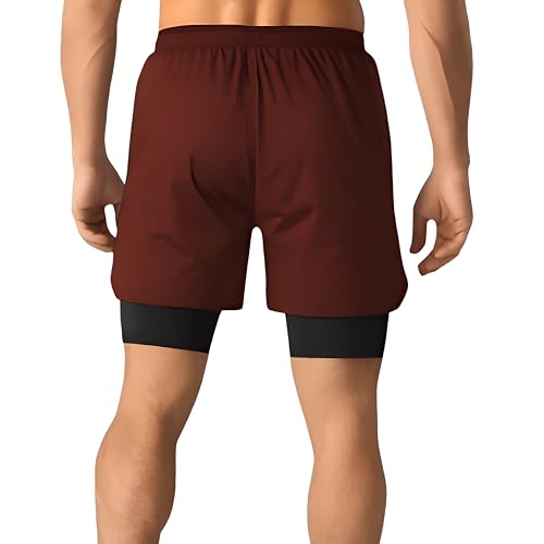 Image of Men's 2 in 1 Active Dual Shorts with Inner Tights Layer & Compression Liner, Double Layer Athletic Short for Running, Gym & Sports