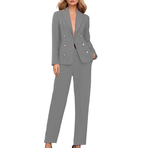 Generico Tailleur Donna Eleganti Pantaloni e Giacca da Cerimonia Curvy Completo Blazer a Maniche Lunghe Tuta Elastici in Vita Set di Abiti in Tinta Unita Pantalone Giacche Due Pezzi Elegante Suit