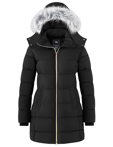 ZSHOW Women's Winter Coat Warm Quilted Thigh-Length Puffer Jacket with Removable Hood