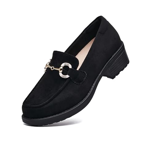 Loafers für Frauen - Bequeme Mokassins mit Sohlenplattform geeignet für Büro Freizeit und Arbeit(Schwarz Suede 40)