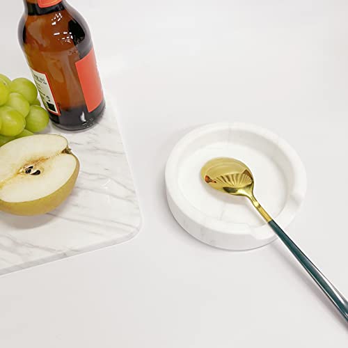 Stoneplus Natural Marble Round Small Spoon Rest For Stove Top Spatula Fork Ladle Utensil Rest Keeper,Cooking Spoon Organizer,Kitchen Tool Spoon Holder (Jazz White) #TOP2