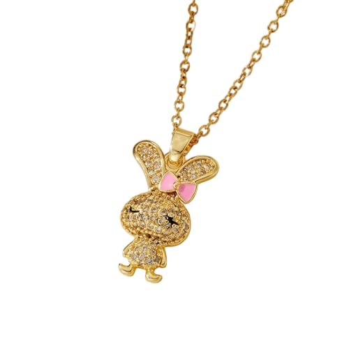 Collier de Pâques pour femme en acier inoxydable et diamant perle de lapin