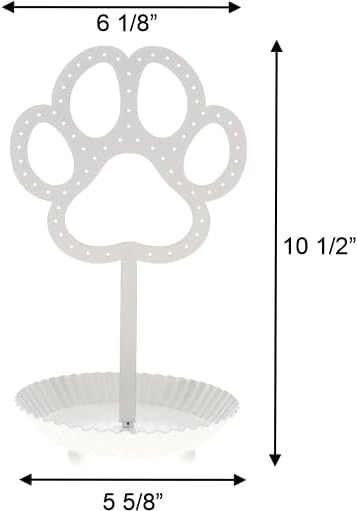 Miniatura 3 de Top Brass Organizador de aretes de pata de perro, exhibición de árbol de joyería de pie de metal con bandeja de anillo (blanco)