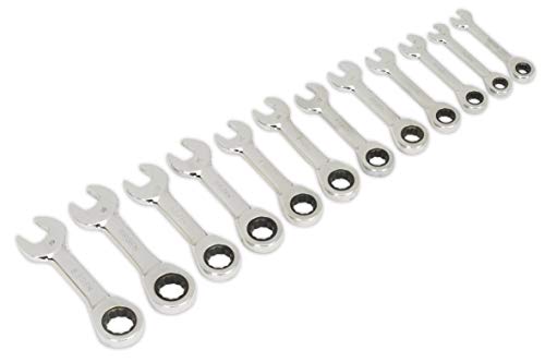 Sealey S0633 - Set Di 12 Chiavi Fisse Combinate Con Testa A Cricchetto, Corte, Sistema Metrico