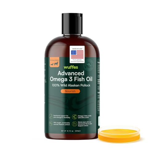 Wuffes Advanced Omega 3 Fish Oil for Dogs, Natural EPA & DHA Fatty Acids, Supports Healthy Skin and Coat, Joint Nutrition, Digestion & Immune System - 100% Pure Wild Alaskan Fish Oil, 16 Oz