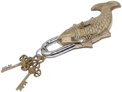 Handmade Vintage Fish Design Padlock with Keys, Decorative Brass Metal Lock, Antique Bronze Finish