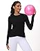 Women's Long Sleeve Compression Shirts Workout Tops Cross Hem Athletic Running Yoga T-Shirts with Thumb Hole Black
