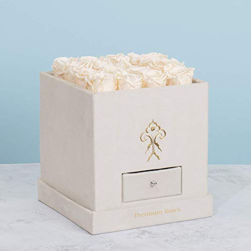 Premium Roses| Real Roses That Last a Year | Fresh Flowers| Roses in a Box (White Box, Medium)