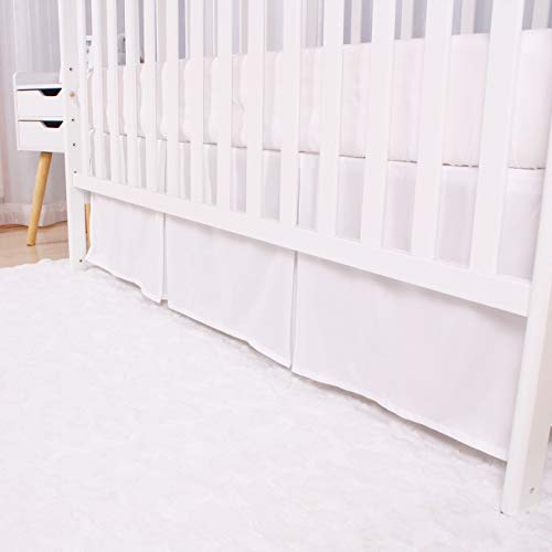 Casaja Classic Microfiber Crib Skirt With 2 Pleated Workmanship, Soft Breathable Dust Ruffle Fits Standard Crib And Toddler Bed, Pure White Color For Baby Boys And Girls, 14 Inches Drop, White #TOP3