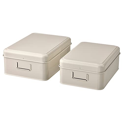 Boîtes de rangement PLOGFÅRA pliables et empilables beige clair - 2