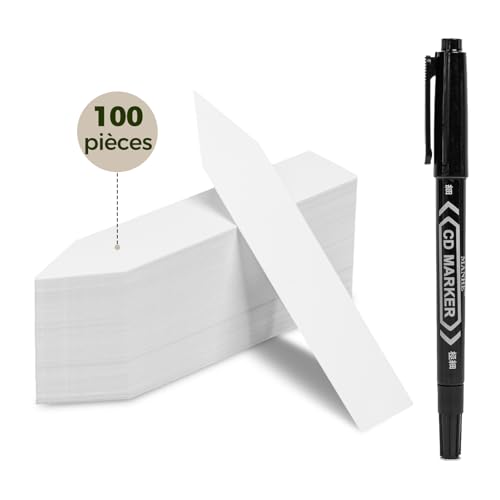 Bamworld Étiquettes de Jardin et Semis Réutilisables - Lot de 100 Marqueurs Plantes en PVC Résistant à l'eau avec Stylo pour Potager, Légumes, Fleurs et Godets Semis - 10x2 cm