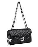Travistar Quilted Crossbody Bags for Women - Small Vegan Leather Cross Body Purse Trendy Black Shoulder Bag Elegant Satchel Handbags Designer Evening Chain Clutch Purses with Cute Pendant