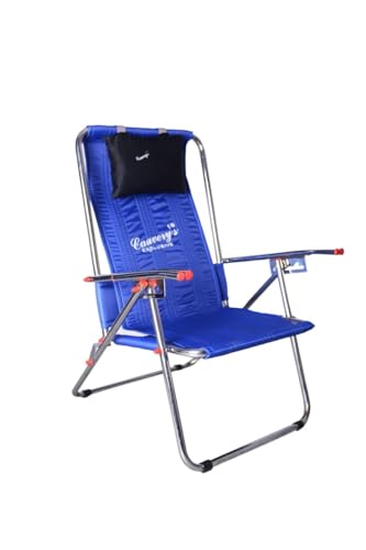 Image of NUH FURNITURE Adjustable Folding Relax Chair with Armrest & Headrest | Multi-Position Recliner Chair for Home, Balcony & Outdoor Use | Portable Metal Easy Chair (Blue)
