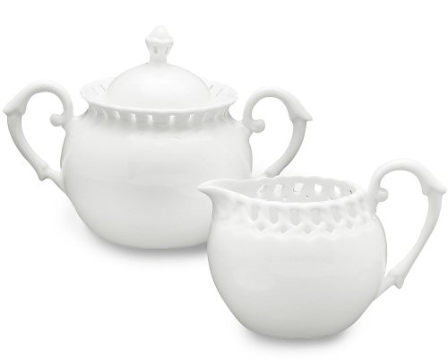 Gracie China, Heirloom Collection, 2-Piece Sugar And Creamer Set, White Fine Pierced Porcelain #TOP23
