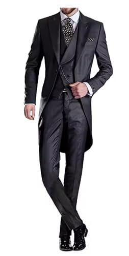 FLwuhui Long Tail Coat Mens 3 Pieces Suit Casual Formal Business Groomsmen White Burgundy Lapel Jacket Vest Pant for Wedding2