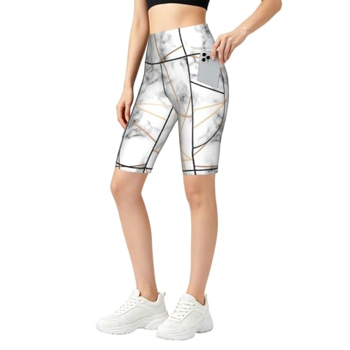 Short de sport taille haute marbré opaque qui ne glisse pas avec poches