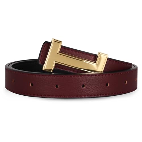 Women's Belts with Gold Buckle, Fashion Waist Band, Elegant Ladies' Belt, Gift for Women Burgundy Gold 27-30 (Pant 4-8)