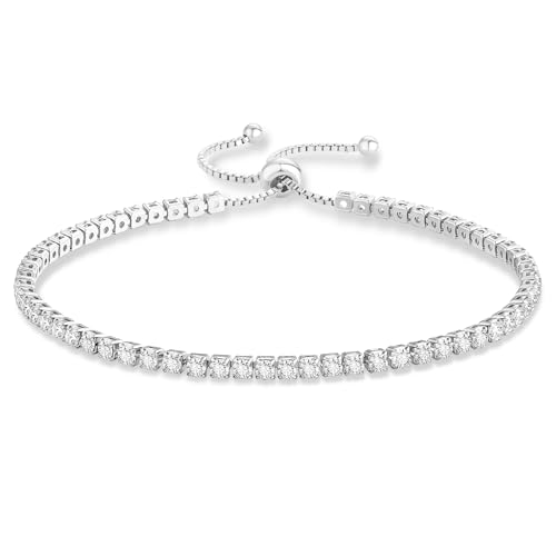 KRKC Verstellbares Tennisarmband Damen 2 1mm Breite 316L Edelstahl Weißgold Hochwertiges Zirkonia Armband mit Feingliedrigkeit Geschenk für Valentinstag Jahrestag Muttertag