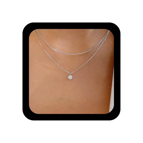 TseenYi Geschichtete Cz Kristall Anhänger Silber Halskette Runde Solitär Anhänger Funkelnde Kristall Braut Cz Kette Schmuck Für Frauen Und Mädchen TseenYi Geschichtete Cz Kristall Anhänger Silber Halskette Runde Solitär Anhänger Funkelnde Kristall Braut Cz Kette Schmuck Für Frauen Und Mädchen