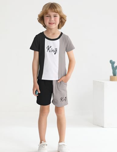 Image of mksodopy Toddler Boy Clothes Color Block Patchwork Short-Sleeved T-Shirt Color Block Shorts Boys Summer Outifts