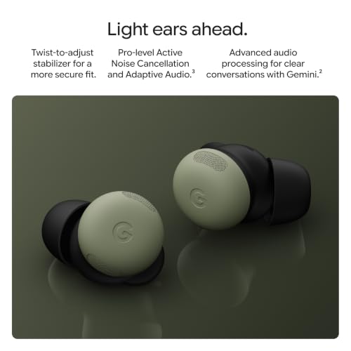 Image of Google Pixel Buds Pro 2 - Wireless Bluetooth Earbuds - Olive | Pro-level Active Noise Cancellation, help from Gemini, twist-to-adjust fit, 30-hour battery, Adaptive Audio