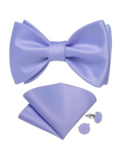 Image of DiBanGu Solid Color Bow Ties for Men Formal Satin Self Tied Bowtie with Lapel Pin Pocket Square Cufflinks for Wedding Party