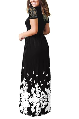Image of AUSELILY Maxi Dresses for Women Summer Lace Short Sleeve V Neck Wrap Dress | Lace Short Sleeve, Two Pockets, V-Neck Wrap Waist Long Dress