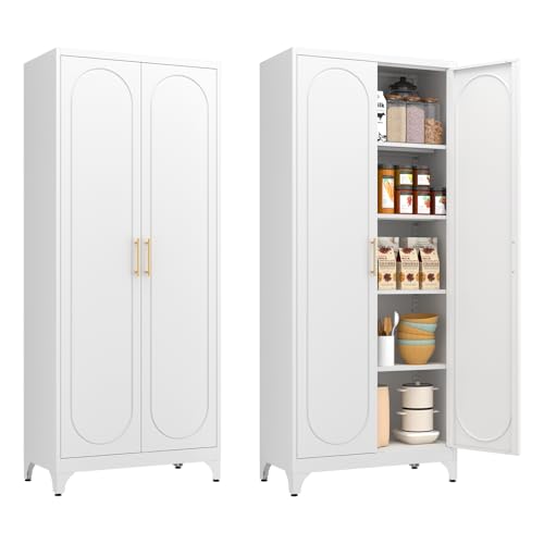 Polup Metal Storage Cabinet with Doors and Shelves, 75 Inch Tall Kitchen Pantry Cabinet, Pantry...