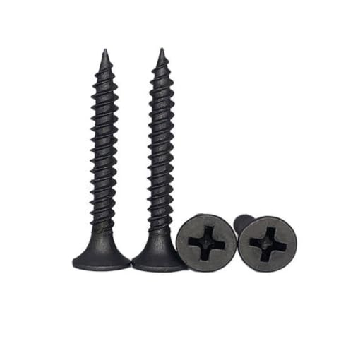 Image of By inchVP INDUSTRIES inch (Pcs-100) No.6x25 mm Drywall Gypsum Screws - Black Zinc Sharp Point Self-Tapping Carbon Steel for Wood, Gypsum Board, Plywood, Plasterboard, Furniture & Cabinets