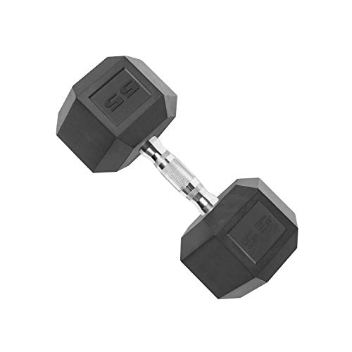 CAP Barbell Coated Hex Dumbbell with Contoured Chrome Handle, Single, 55 Pounds