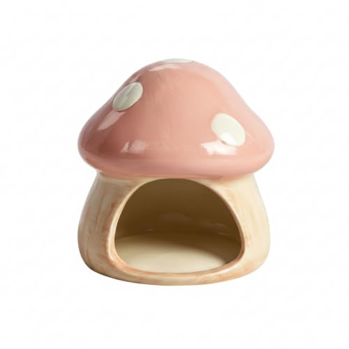 Image of AnRui Ceramic Betta Fish Tank Accessories Decor Cute Mushroom House Aquarium Decoration Hideout Cave Ornament for Small Fish, Shrimp, Goldfish and Reptiles (Pink)