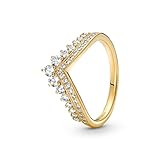 PANDORA Timeless Wish Tiara Ring - Modern Gold Ring for Women - Layering or Stackable Ring - Gift for Her - Gold-Plated with Clear Cubic Zirconia - With Gift Box - Size 5