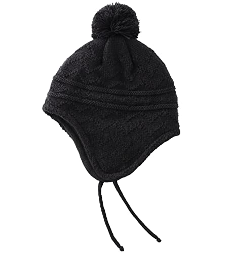 Connectyle Toddler Boys Beanies with Ear Flaps Kids Pompom Beanie Hat Fleece Lined Knit Winter Skull Caps M Black